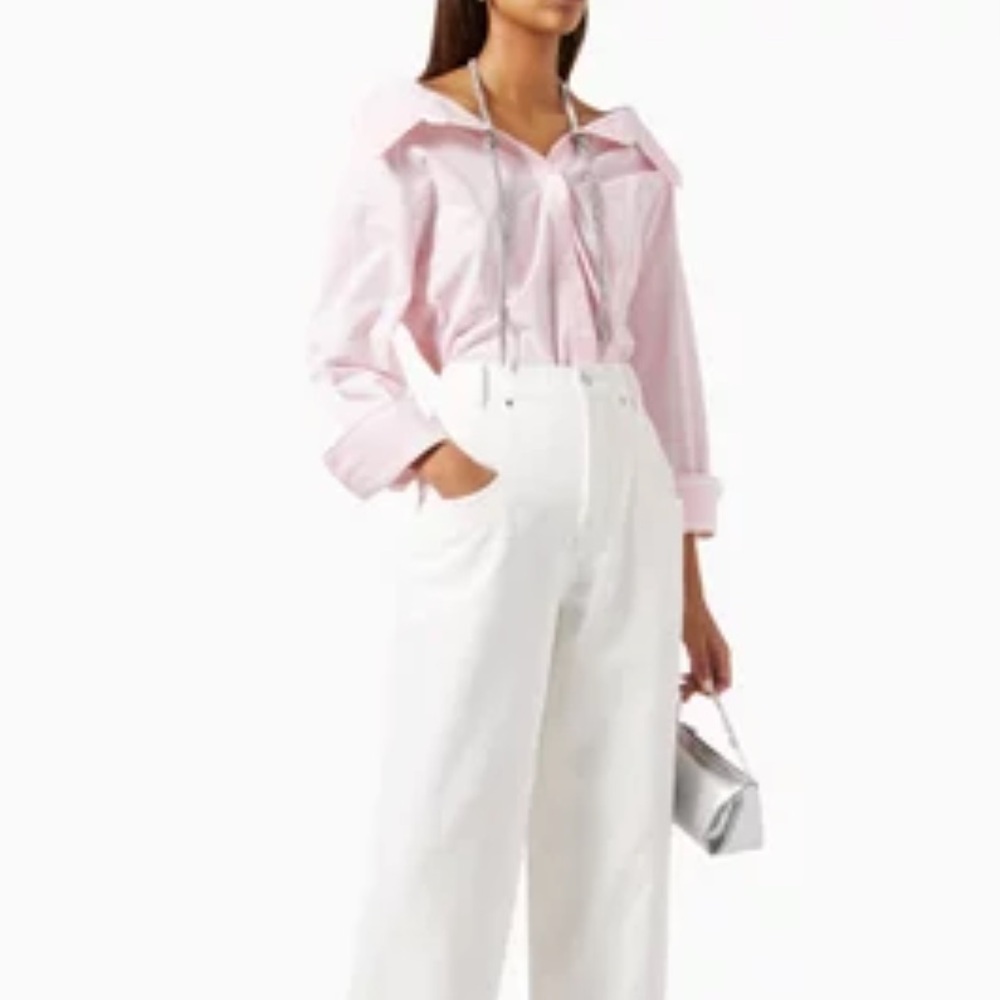 Alexander Wang pink white cotton striped button down shirt blouse rhinestones/ S